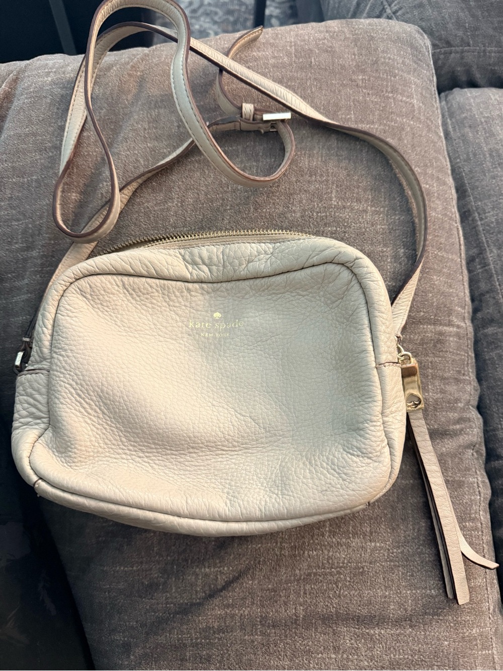 kate spade Cream Pebbled Leather Crossbody Bag with Gold Hardware